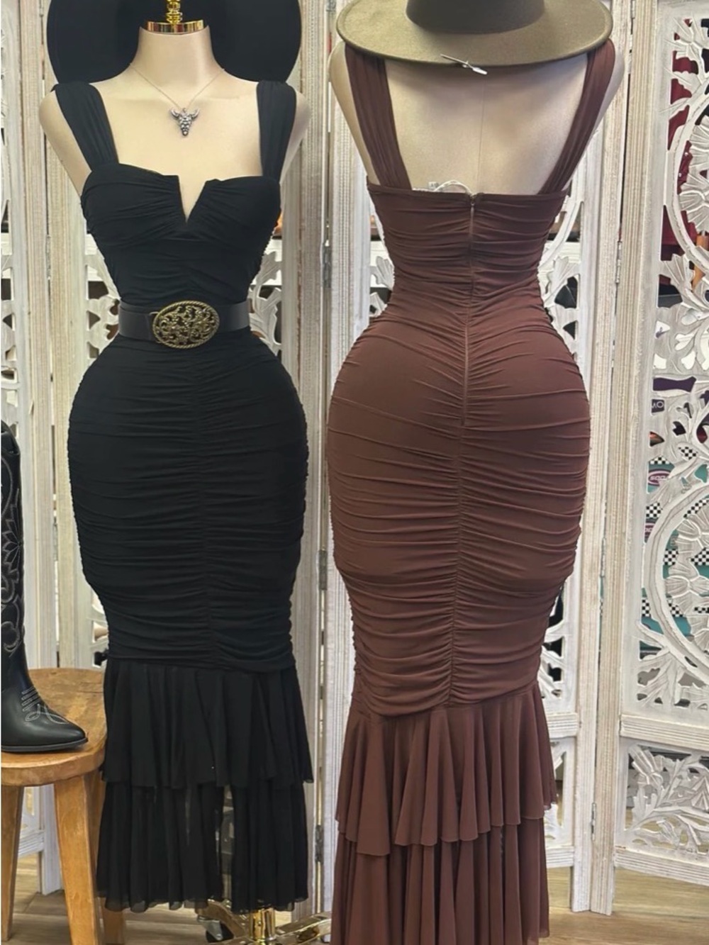 Elegant Ruched Mermaid Dress - Black